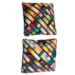 2 Vintage Handmade Patchwork Memphis Milano Inspired Pillows Cushions & Inserts